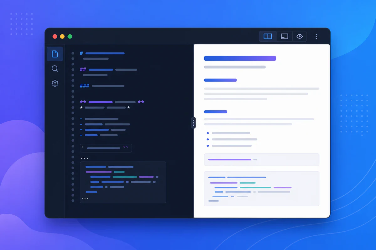 Online markdown editor with live preview and export options
